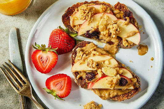 Michele's Granola Butter topping whole grain toast for a nutritious breakfast