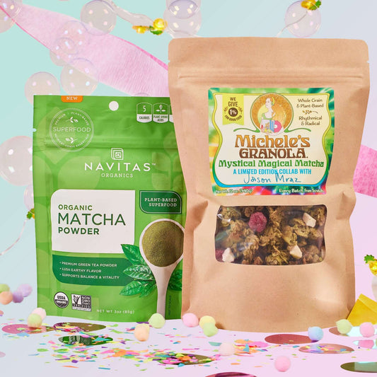 Michele's Limited Edition Mystical Magical Matcha Granola, a collaboration with Jason Mraz featuring Navitas Organics Matcha Powder