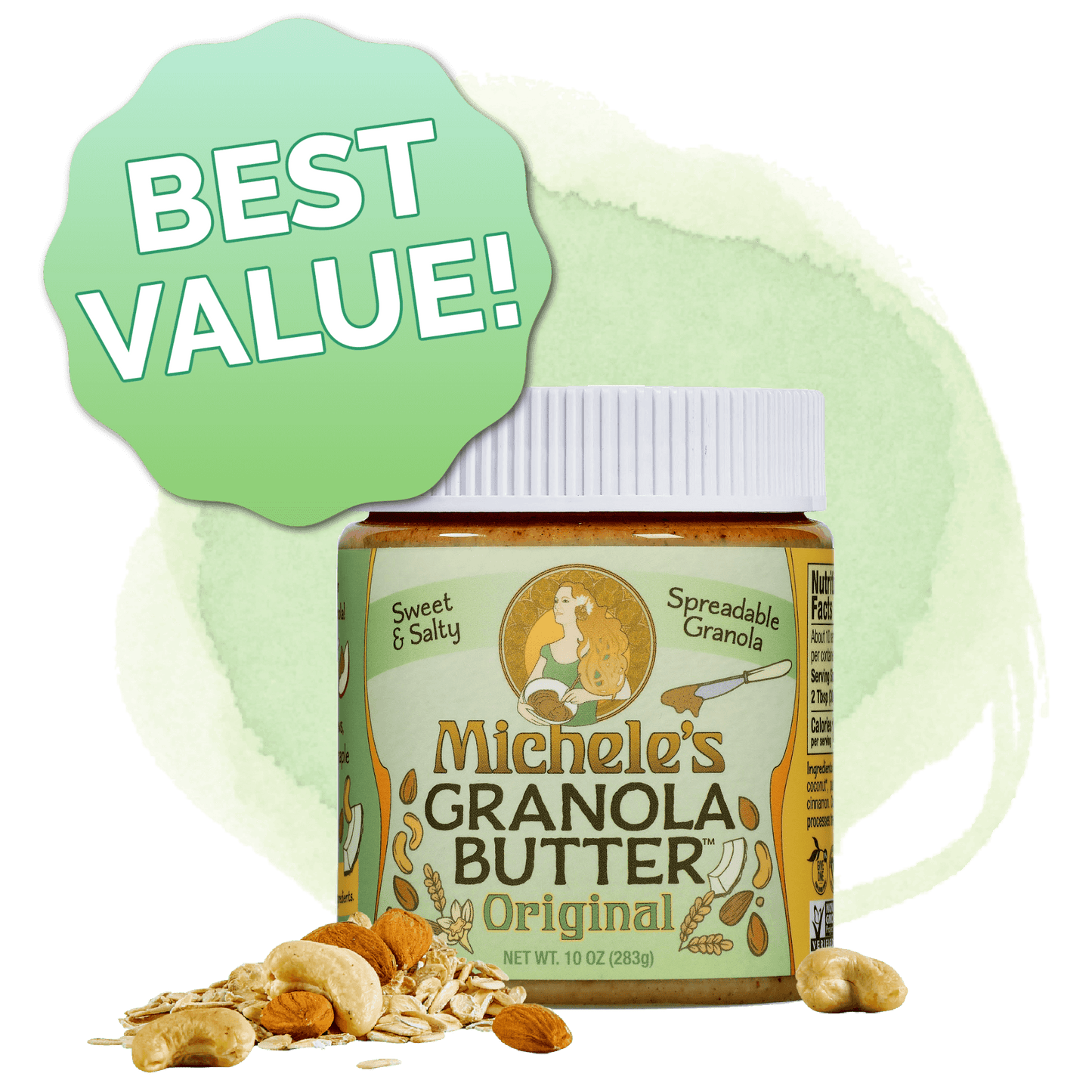Michele's Original Granola Butter 10 ounce jar - granola butter with cashews, almonds and organic oats - vegan, gluten-free - best value