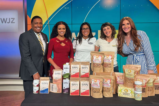 Michele's Granola and SIMPLi sharing Strawberry & Red Quinoa Granola on WJZ news in Baltimore, Maryland