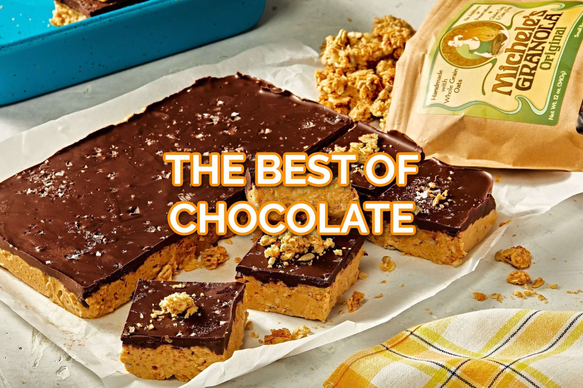 Delicious dessert showcasing The Best of Chocolate with chocolate bars and Michele's Granola.