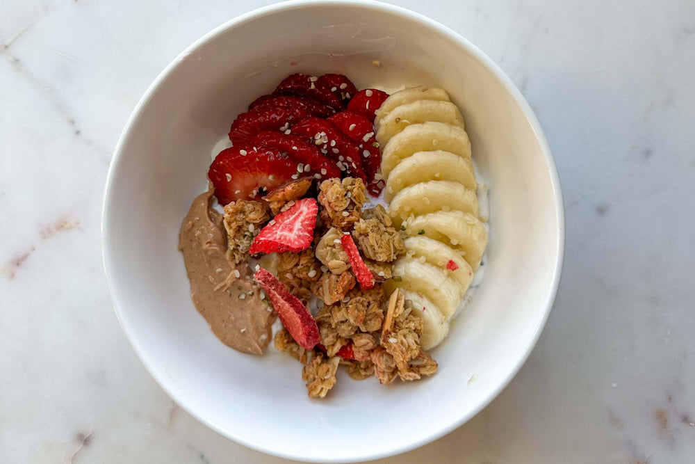 Photo by @thebowladdict of a yogurt bowl with Michele's Granola and fruit
