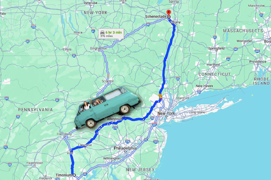 Michele driving 350+ miles from Timonium, MD to Schenectady, NY 