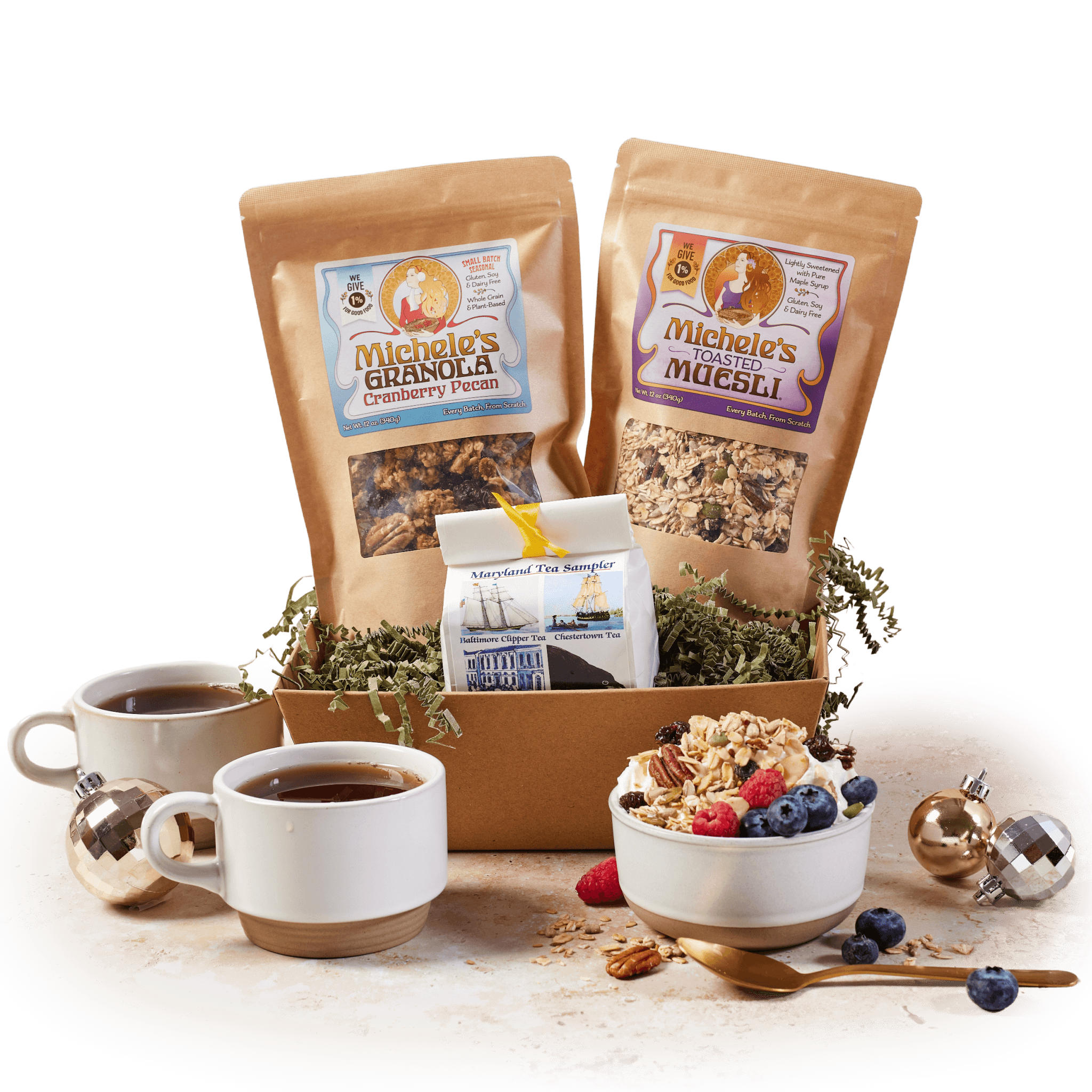 Better Breakfast Bundle with Tea, Michele's Cranberry Pecan Granola and low sugar Toasted Muesli