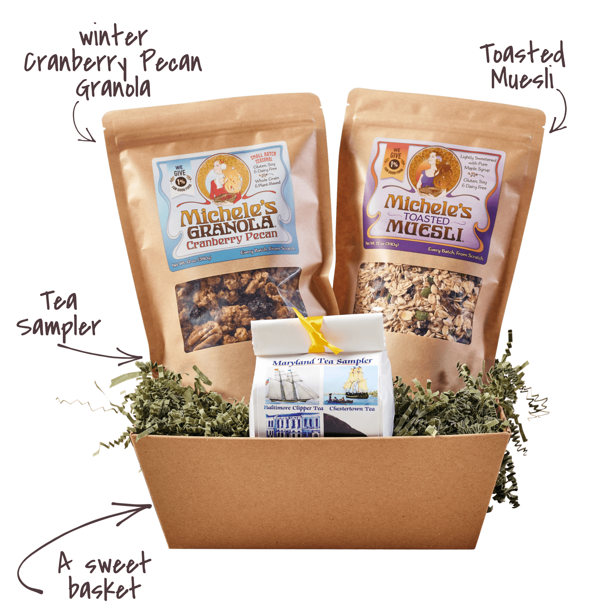 Michele's Cranberry Pecan Granola and low sugar Toasted Muesli and Tea