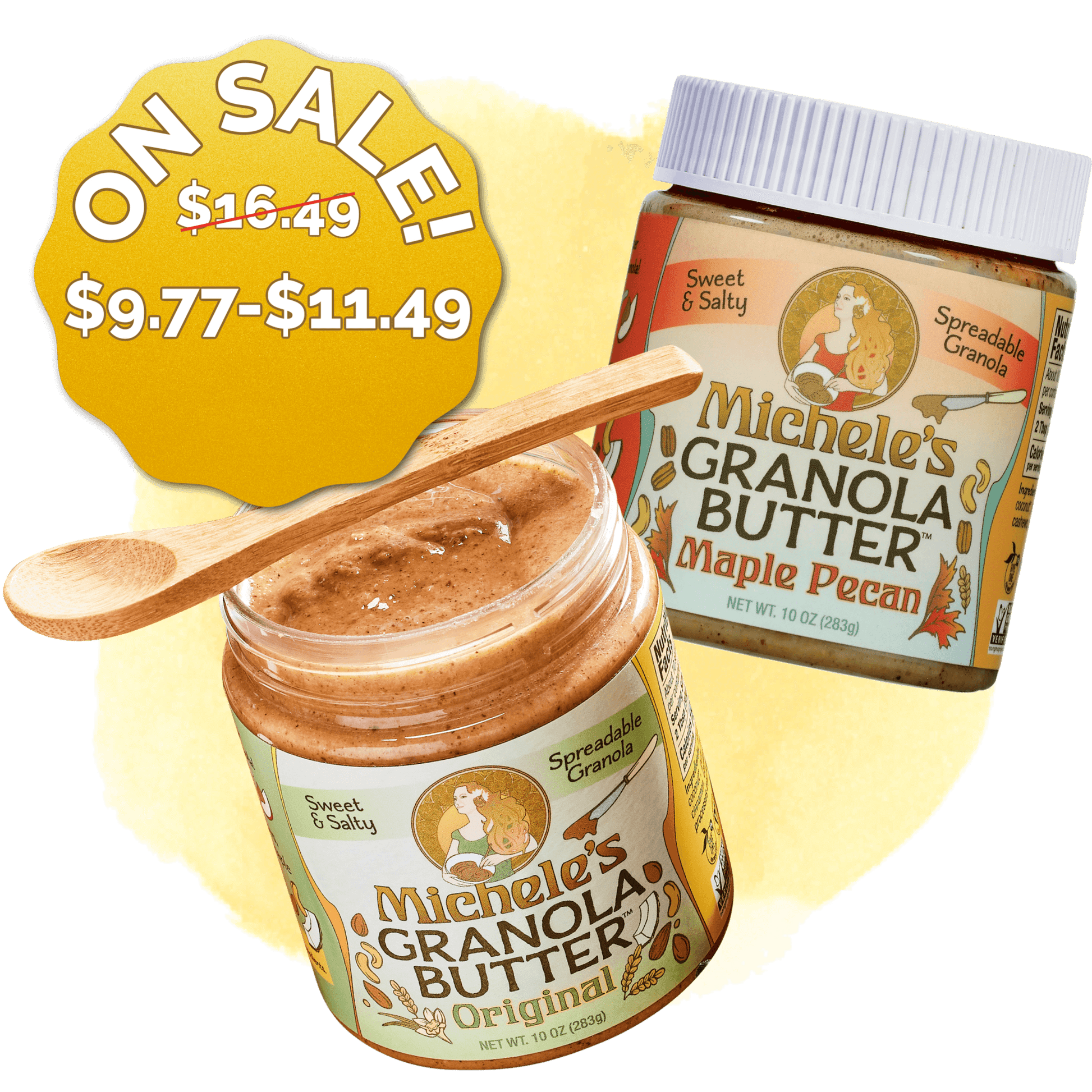 Michele's Granola Butter - Original and Maple Pecan - vegan, gluten-free spread variety pack of two - on sale