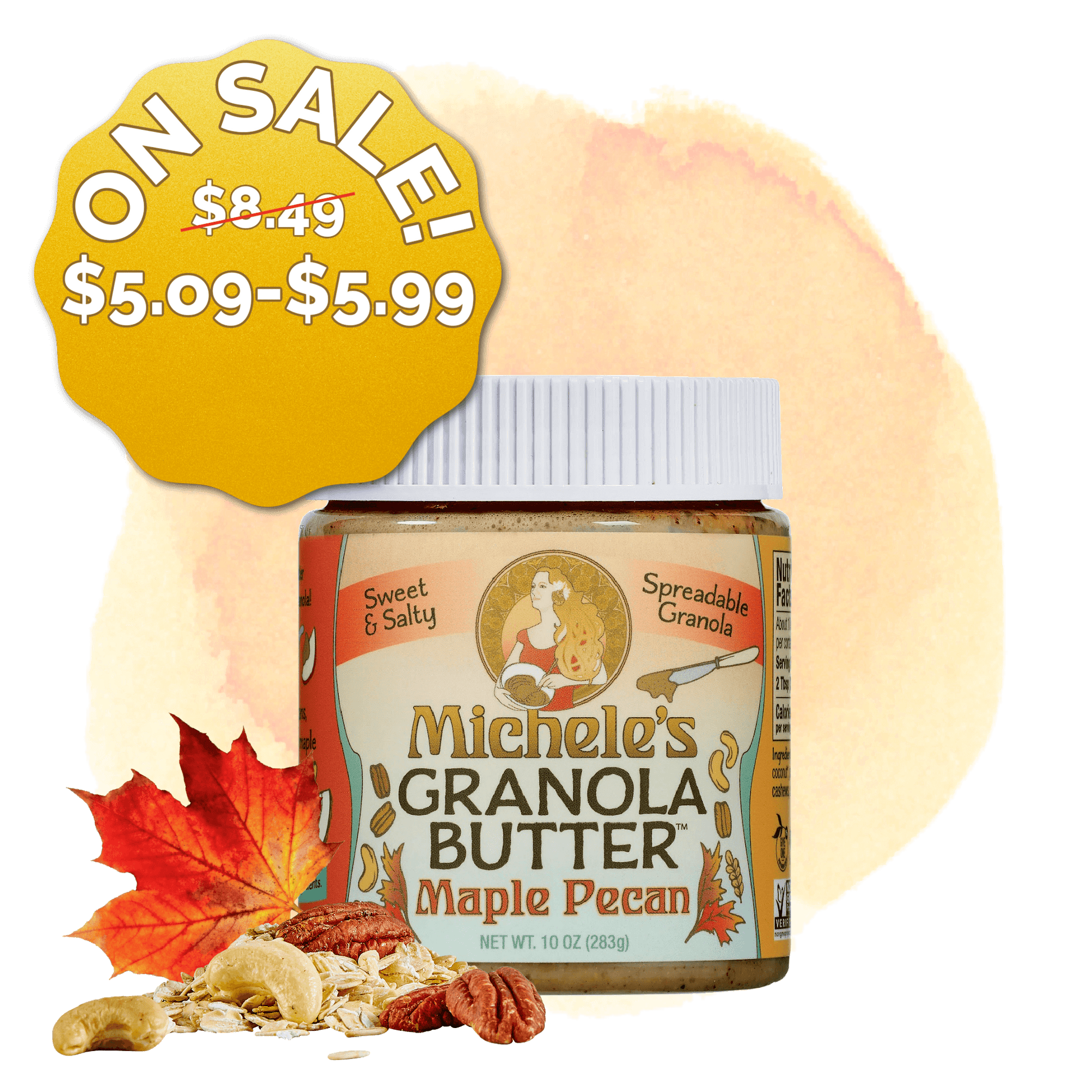 Michele's Maple Pecan Granola Butter 10 ounce jar - granola butter with cashews, pecans and organic oats - vegan, gluten-free