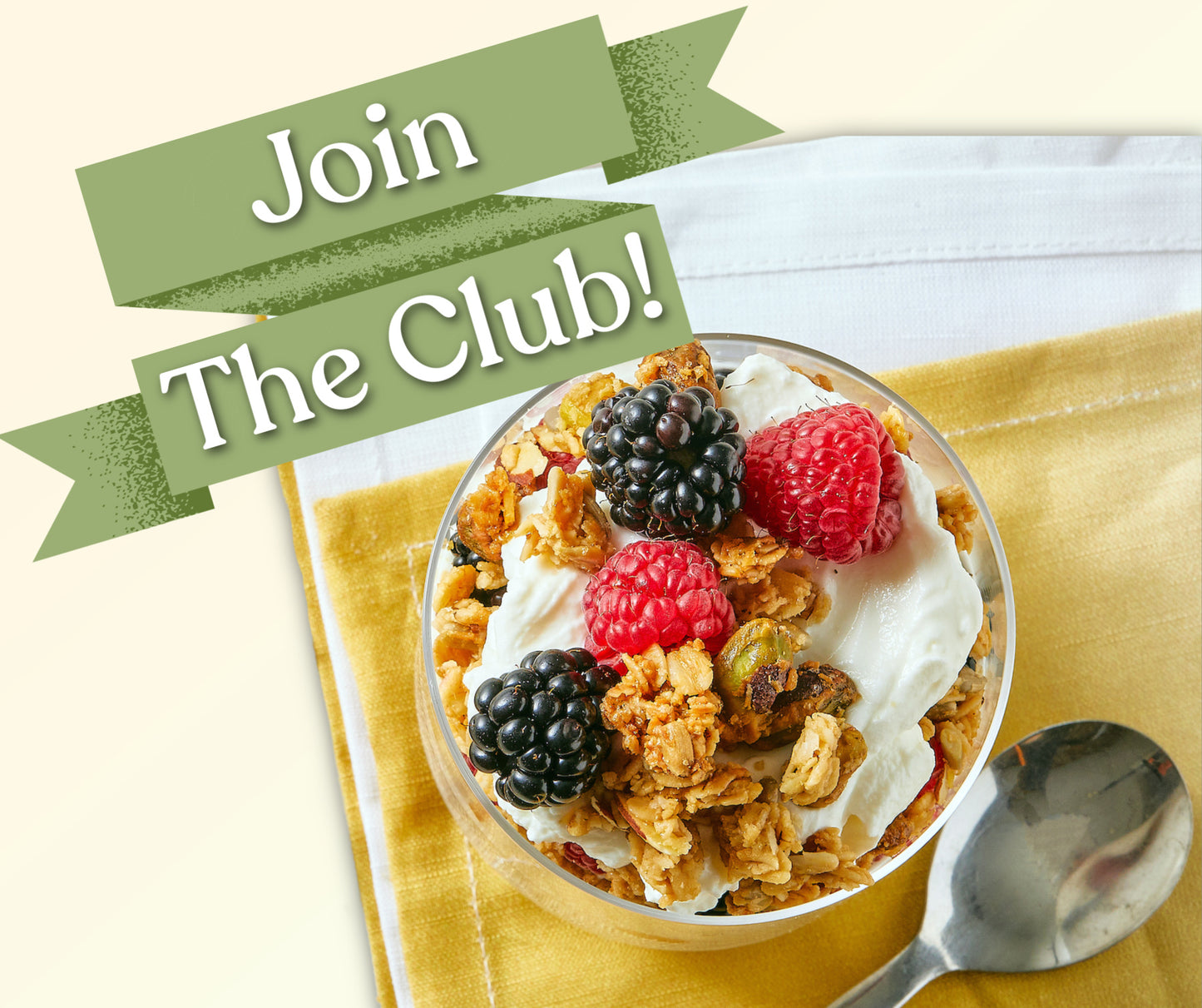 Join the Club - Vegan, gluten-free Michele's Lemon Pistachio Granola on a parfait