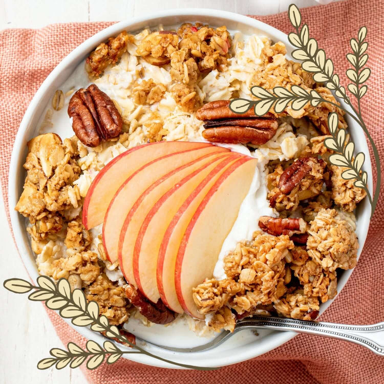 Michele's fall seasonal Pumpkin Spice Granola, baked with whole grain organic oats, pecans and pumpkin spice! Vegan, gluten-free breakfast