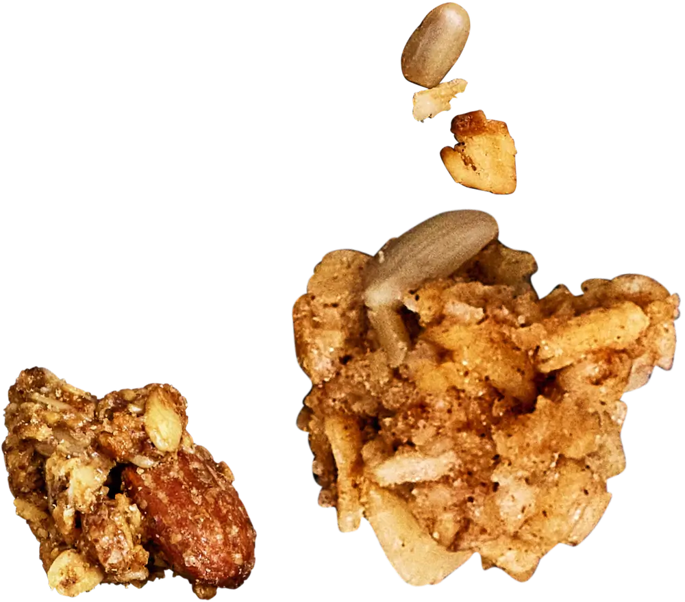 Close-up of roasted seeds and nuts on a white background