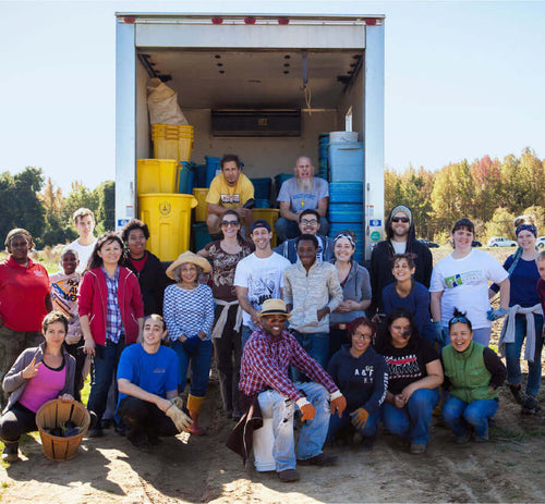 Michele's Granola team volunteering on a farm