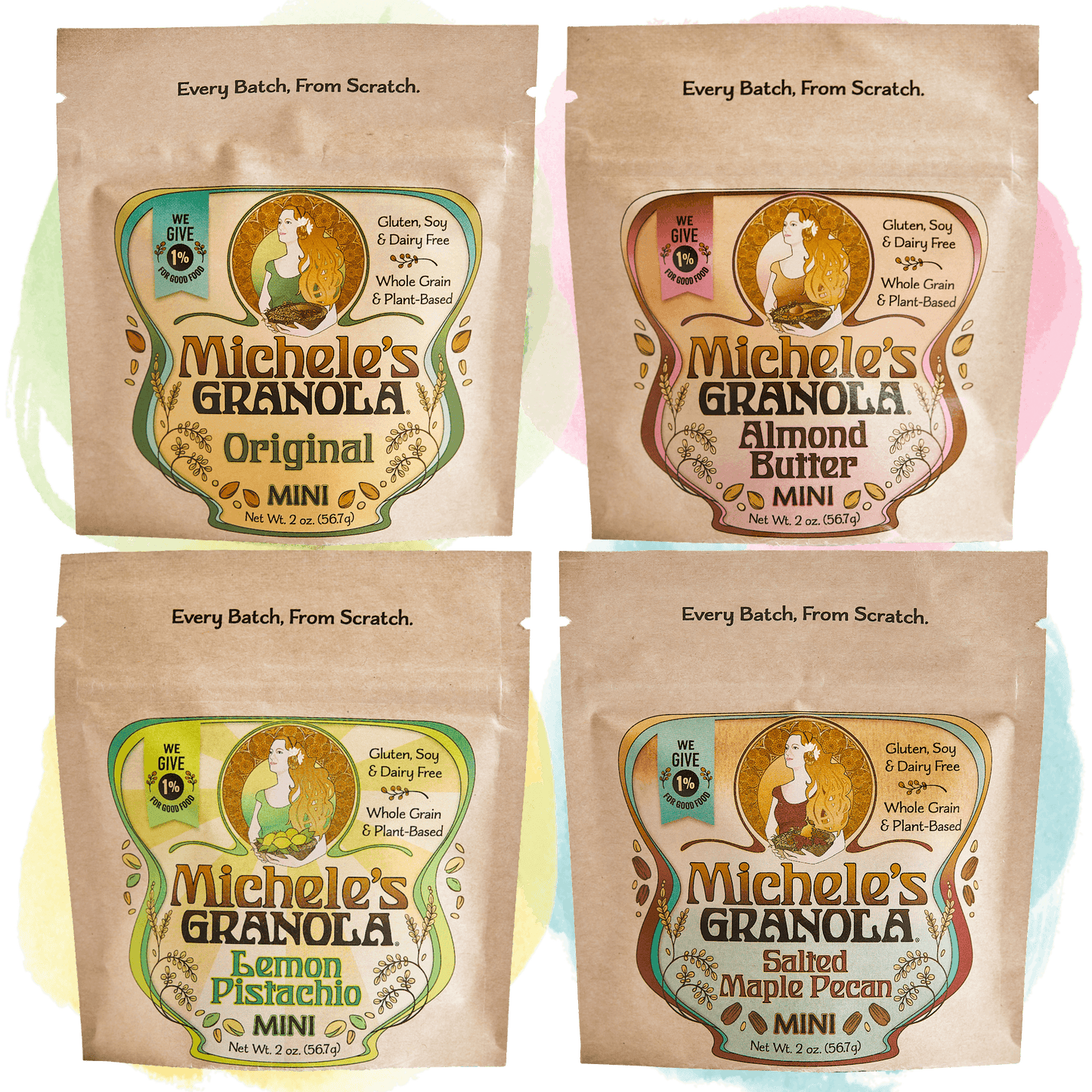 Granola Mini Sampler Variety 4-pack - Original, Almond Butter, Lemon Pistachio and Salted Maple Pecan