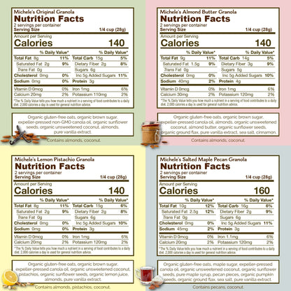 Nutrition information - Granola Mini Sampler Variety 4-pack - Original, Almond Butter, Lemon Pistachio and Salted Maple Pecan